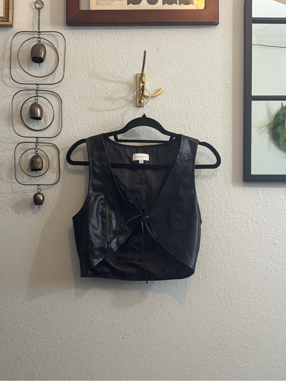 PacSun Black Faux Leather Tie-Front Crop Top